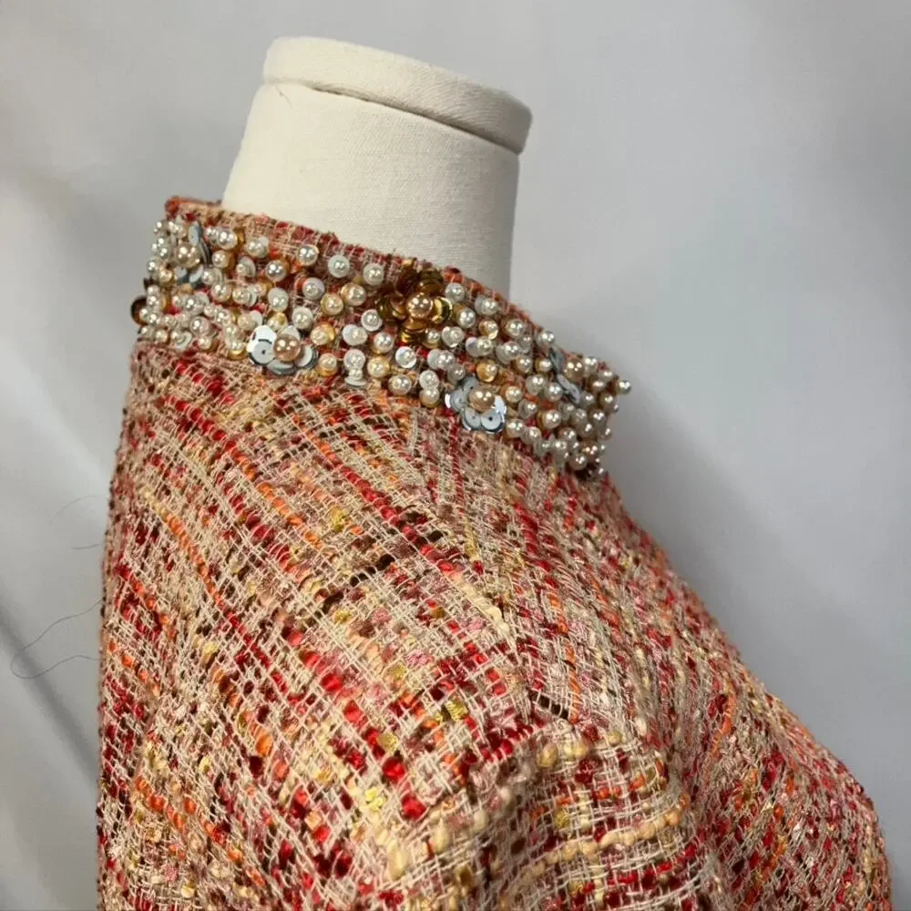 Chico's‎ Embellished Tweed Jacket Womens 12 Career Artsy Spring Career Preppy